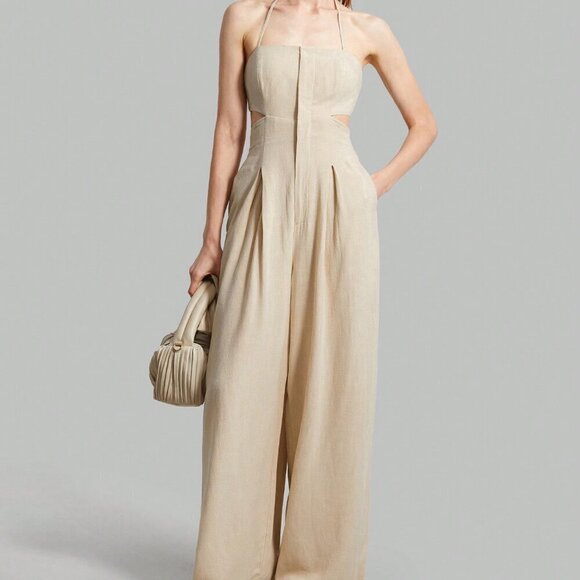 Khaki Sexy Women's Backless Strap Halter Jumpsuit - Picture 3 of 8